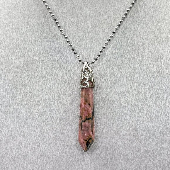 Rhodonite Gemstone Point Pendant Handmade - Picture 5 of 7